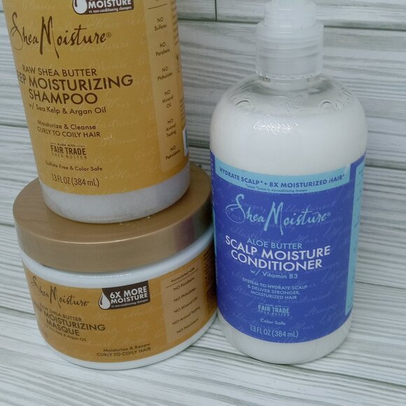 Shea Moisture Raw Shea Butter Shampoo+ Masque+ Scalp Conditioner Bundle Lot of 3 - Picture 2 of 5